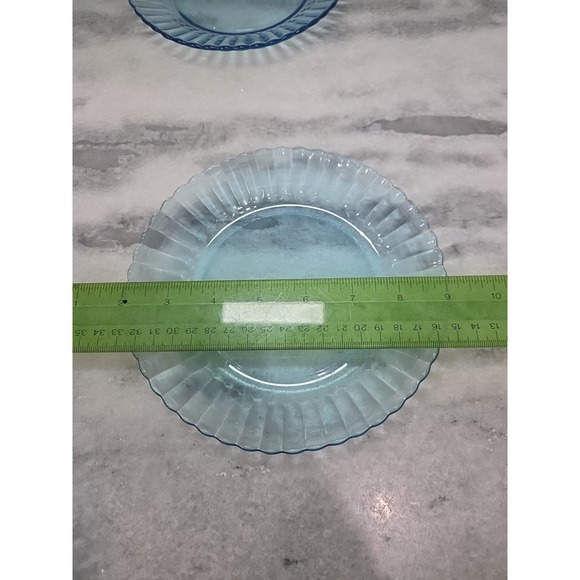 Fortecrisa Ice Blue Luncheon Plates, Set of 2, 7" Scalloped Ribbed Plates, MCM - Picture 4 of 8